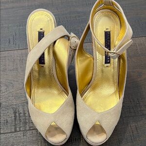 Ralph Lauren Collection  Cream Peep-Toe Slingback Heels